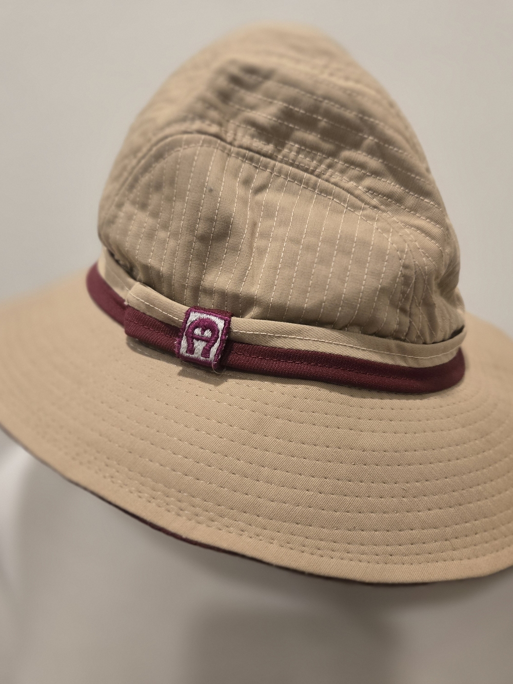 Etienne Aigner Khaki Bucket Hat with Maroon Band